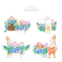 Hand drawn watercolor happy easter for design. Watercolor illustration.