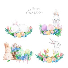 Hand drawn watercolor happy easter for design. Watercolor illustration.