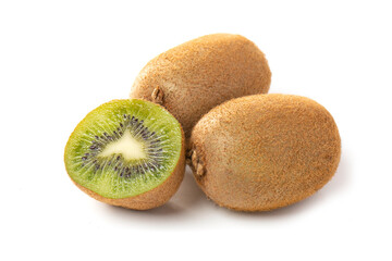 Ripe kiwi fruit and half kiwi isolated on a white background