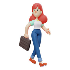 3D Cute Girl Cartoon Character holding a suitcase