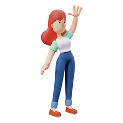 3D Cute Girl Cartoon Illustration waving hands