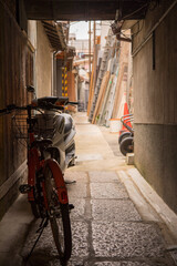 Fototapeta na wymiar Bike, alley, stone, construction