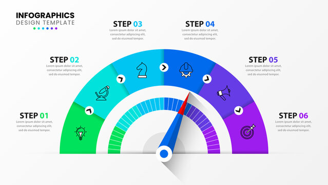 Infographic template with icons and 6 options or steps. Pointer