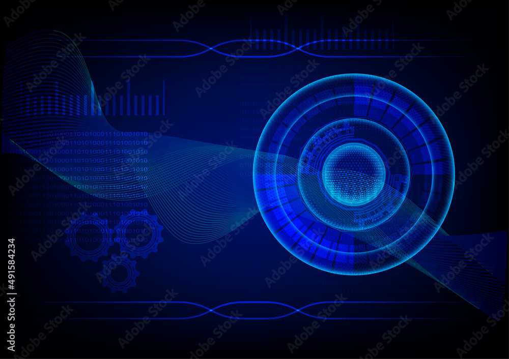 Poster graphics design circle style cog glow abstract background blue color tone concept technology futuris