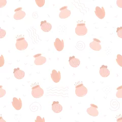 Muurstickers Cute pink flower buds isolated on white background. drawing vector seamless pattern. Cartoon style for textile, wrapping paper, background flat design. © Олеся Волкова