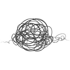 Tangled abstract scribble with hand drawn line. Doodle  vector drawn tangles, lines, circles. Black line abstract scribble shape. tangled chaos, depression, aggression, evil