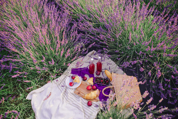 romantic picnic place at lavender field