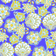 Fototapeta na wymiar Seamless Paisley pattern in indian textile style. Floral vector illustration