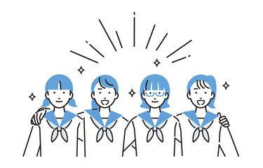 肩を組む中学生の女の子たち