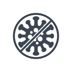 Anti Coronavirus related vector glyph icon. Virus COVID 19 in prohibition sign. Isolated on white background. Editable vector illustration