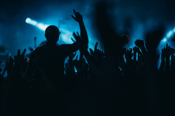 Man in a concert audience having fun on a music festival