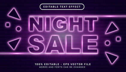 super night sale neon color 3d text effect and editable text effect