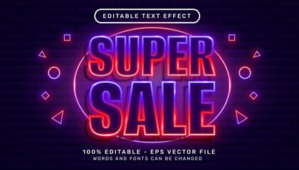 super night sale neon color 3d text effect and editable text effect