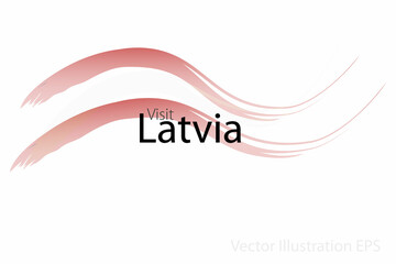 Obraz premium the slogan visit Latvia with curved waves in watercolor style which are in the colors of the national flag. Vector Illustration