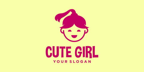 Illustration Cute Girl Head Face Cartoon Character Female Woman Mascot Vector Logo Design