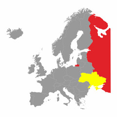 Europe map with Ukraine and Russia.