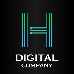 Letter h technology or digital logo template illustration. there are line letter with dot. suitable for technology, multimedia.
