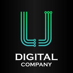 Letter u technology or digital logo template illustration. there are line letter with dot. suitable for technology, multimedia.