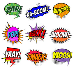 set of comic bubbles template or black white bubble speech with halftone shadows or vintage bubble speech pop art style. eps vector
