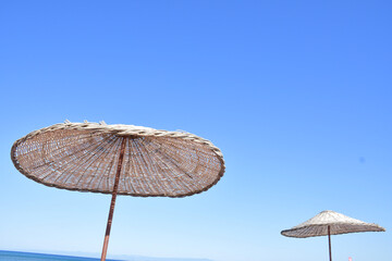 beach umbrella and blue sky