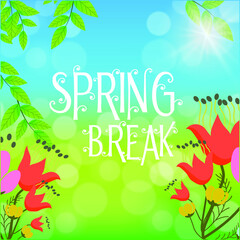 Hello Spring Poster With Gradient Mesh, Vector Illustration
