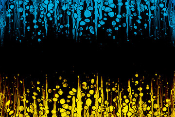 Blue and yellow abstract acrylic dripping painting  in Colors of Ukrainian Flag