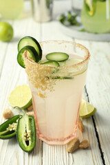 Concept of drink with Jalapeno cocktail, close up