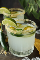 Concept of drink with Jalapeno cocktail, close up