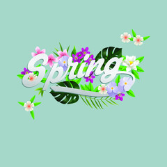 Vector lettering illustration of "Spring is here" for Happy holidays greeting card. Typography for spring holidays. 
