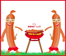 Funny sausage character - BBQ party invitation template © diavolessa
