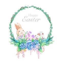 Easter wreath watercolor. Watercolor illustration.