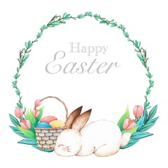 Easter wreath watercolor. Watercolor illustration.