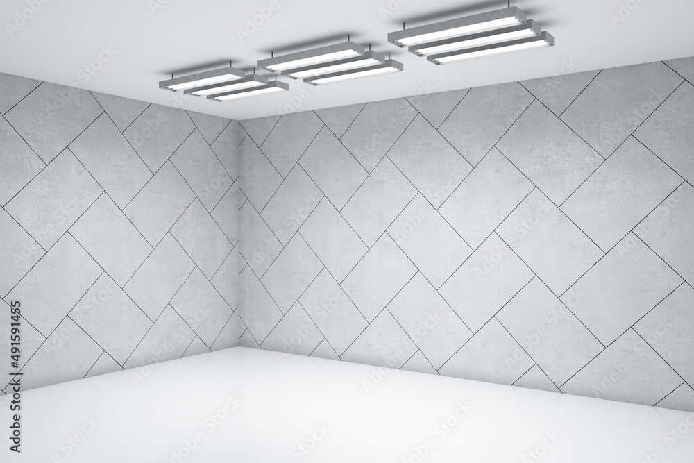 Poster clean white grunge concrete interior with light and mock up place on wall. 3d rendering.