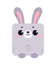 Cartoon cute square-shaped hare. Square icon for apps or games with bunny face. Vector Kawaii illustration isolated on white background