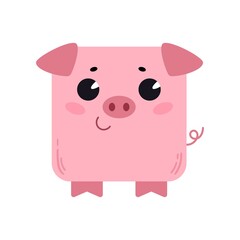 A cartoon cute pig in a square shape. Square icon for apps or games with pig's face. Vector illustration isolated on white background