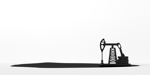 Puddle of oil next to oil extraction pump. Market instability and volatility. 3D illustration. Copy space.