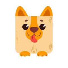 A cartoon cute dog with a square shape. Square icon for apps or games. Vector illustration isolated on white background