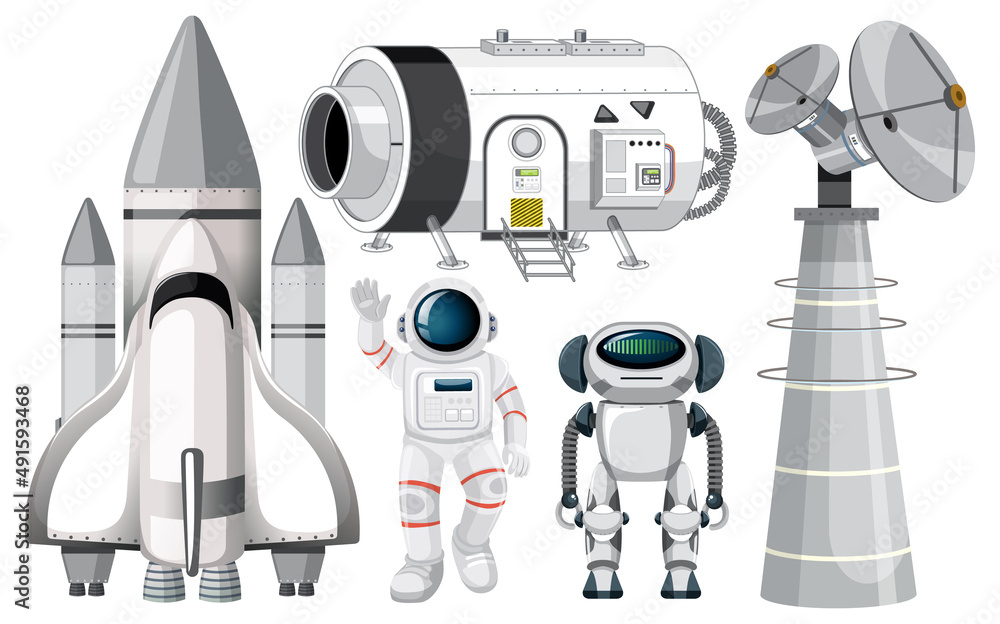 Canvas Prints set of spaceship objects and robot