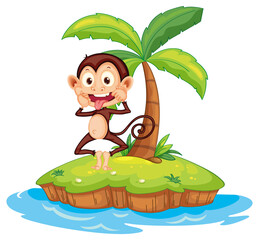 Obraz na płótnie Canvas Naughty monkey cartoon character on isolated island