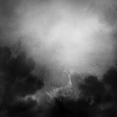 Dark abstract landscape. Versatile artistic image for creative design projects: posters, banners, cards, books, covers, magazines, prints, wallpapers. Watercolour on paper. Black and white colors.