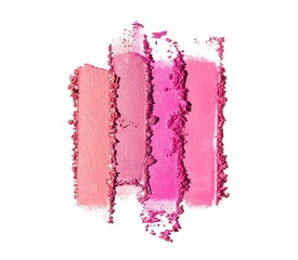 Eye shadow or blush glitter shimmer or matte pink multi colored texture background white isolated