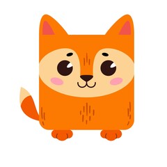 A cartoon cute fox with a square shape. Square icon for apps or games. Vector illustration isolated on white background