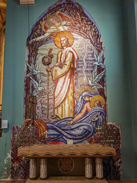Mosaico no interior da Igreja de Santa Maria em Anglet no Pa&iacute;s Basco que representa, A fuga para o Egipto.