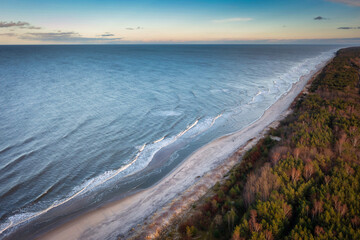 Beautiful beach of the Baltic Sea at sunset in Kuznica, Hel Peninsula. Poland