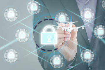 Businessman holds an open padlock icon on his palm.unlocking a virtual lock. Business concept and technology metaphor for cyber attack, computer crime, information security and data encryption.