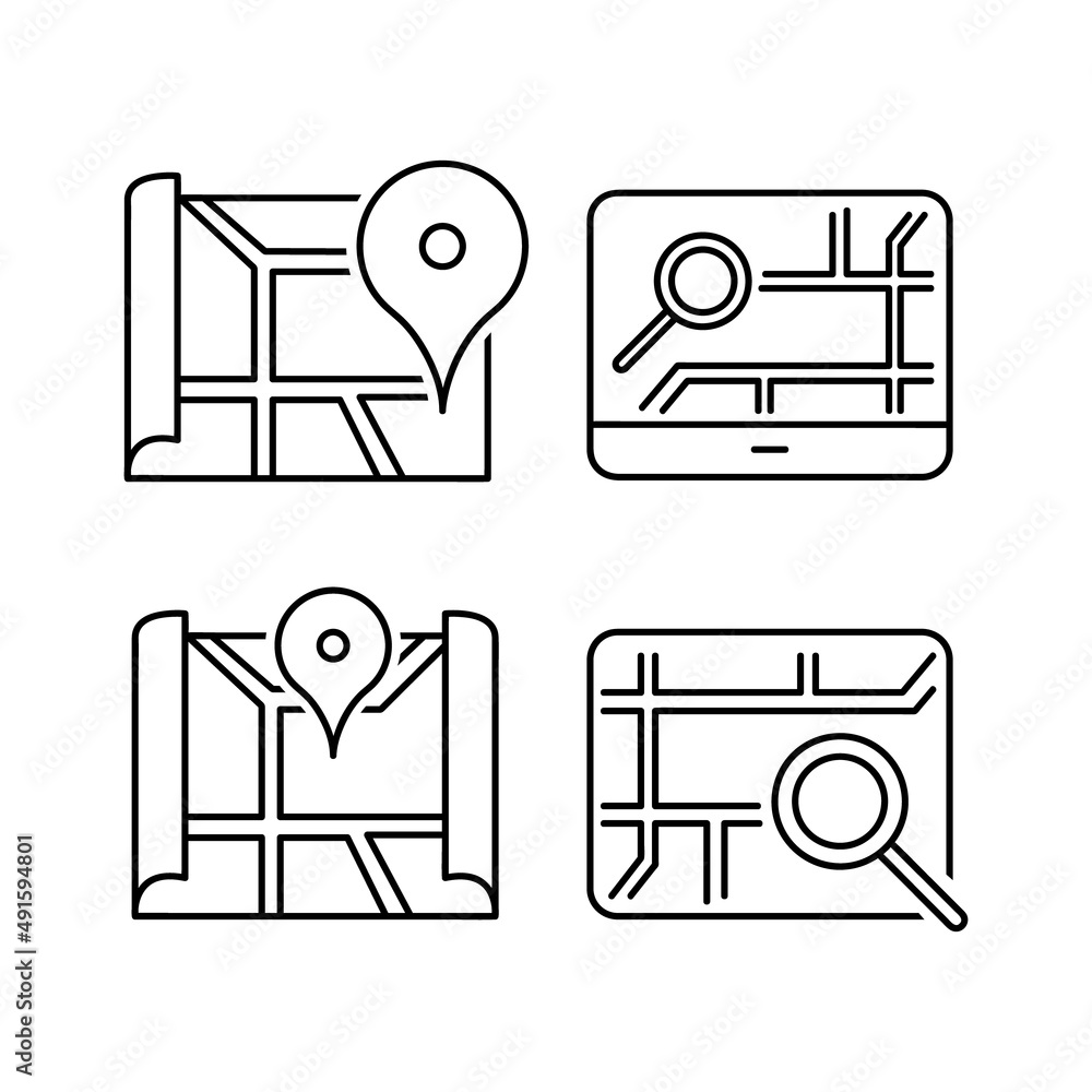 Poster linear map icon design collection vector
