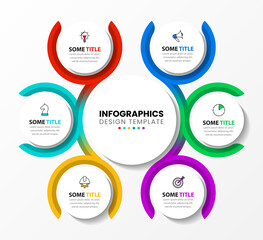 Infographic template with icons and 6 options or steps. Circle