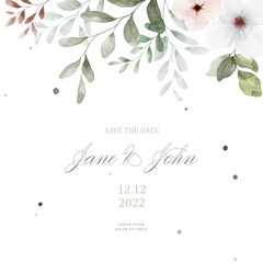 Obraz premium Watercolor flowers and leaves painted on white background