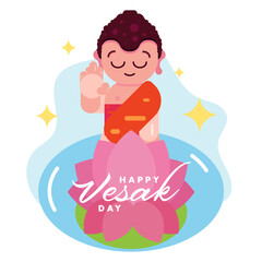 Lord buddha in lotus flower pond, Happy Vesak day greeting wishes illustration poster vector design