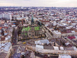 Obraz premium Aerial view of Church of Sts. Olha and Elizabeth, Lviv